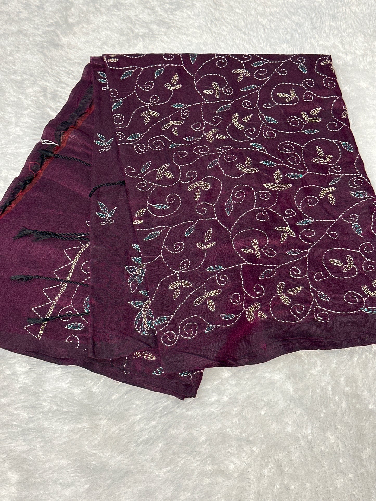 Pure Cotton zari kantha work saree