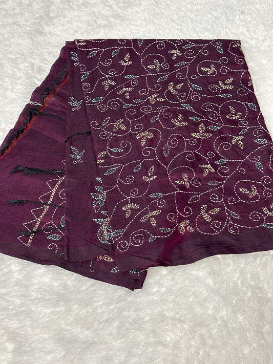 Pure Cotton zari kantha work saree