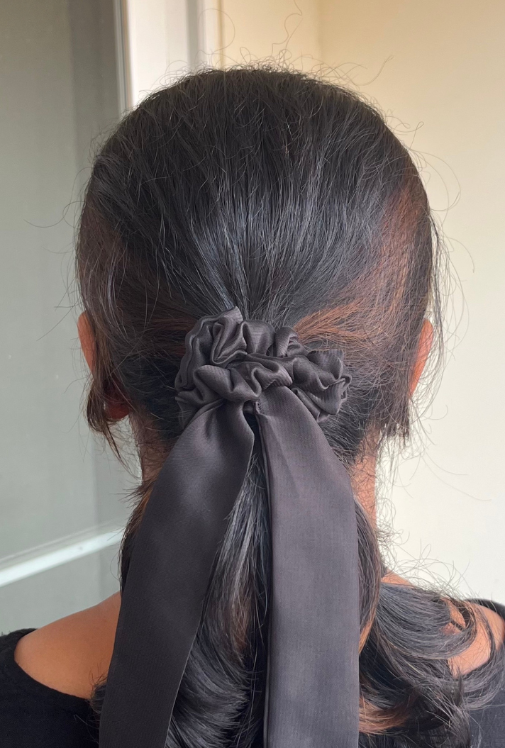 Black - Tail Georgette Scrunchie