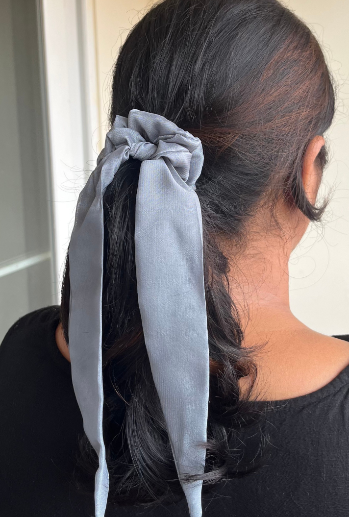 Grey - Tail Georgette Scrunchie