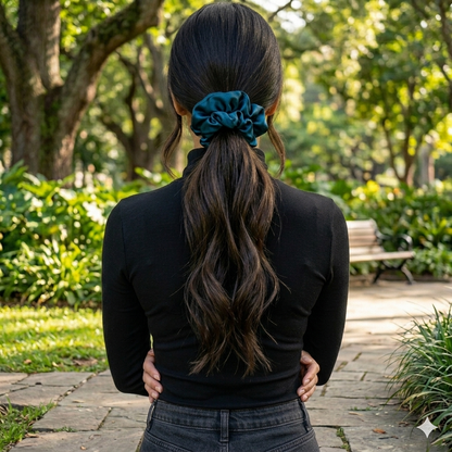 Teal blue - Skinny satin scrunchie