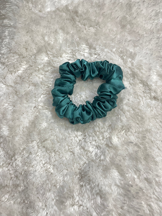 Teal green skinny satin scrunchie