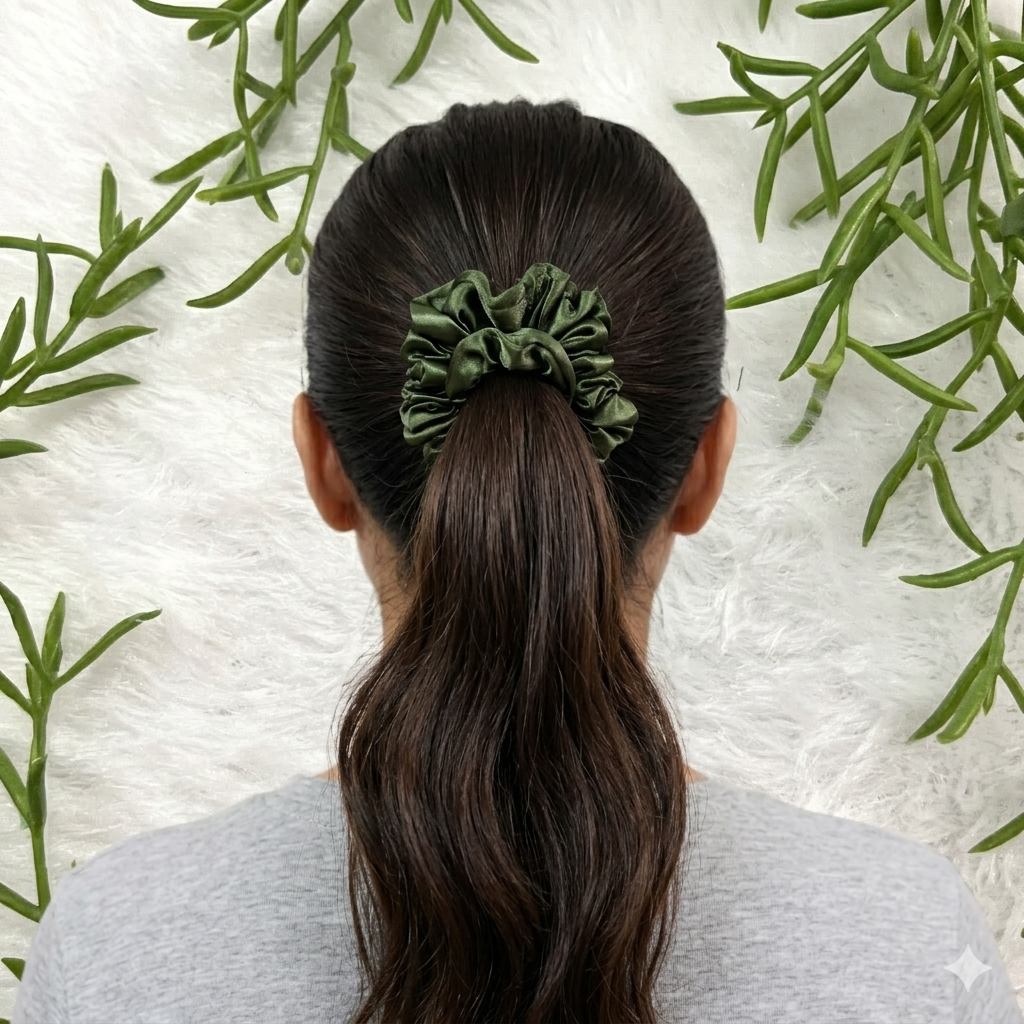 Sea green - Skinny satin scrunchie