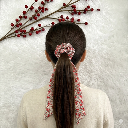 Red floral - Tail satin scrunchie