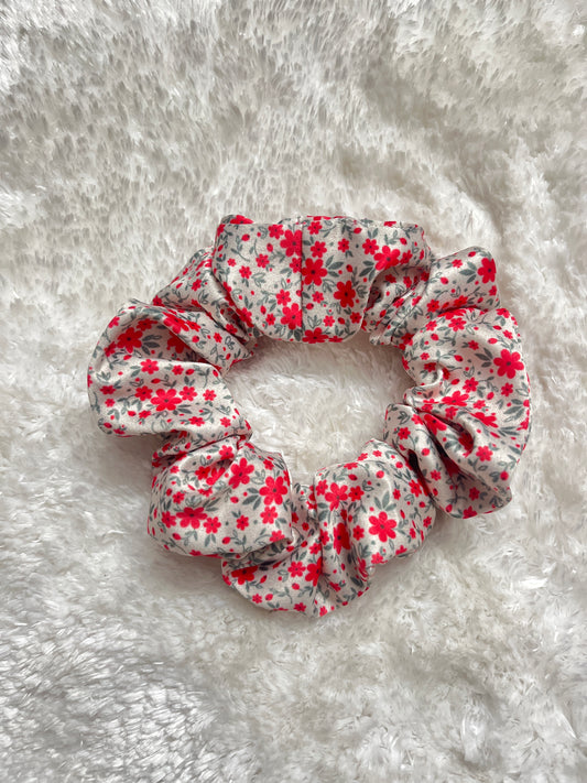 Red floral satin scrunchie