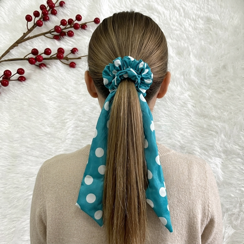 Blue retro - Tail satin scrunchie