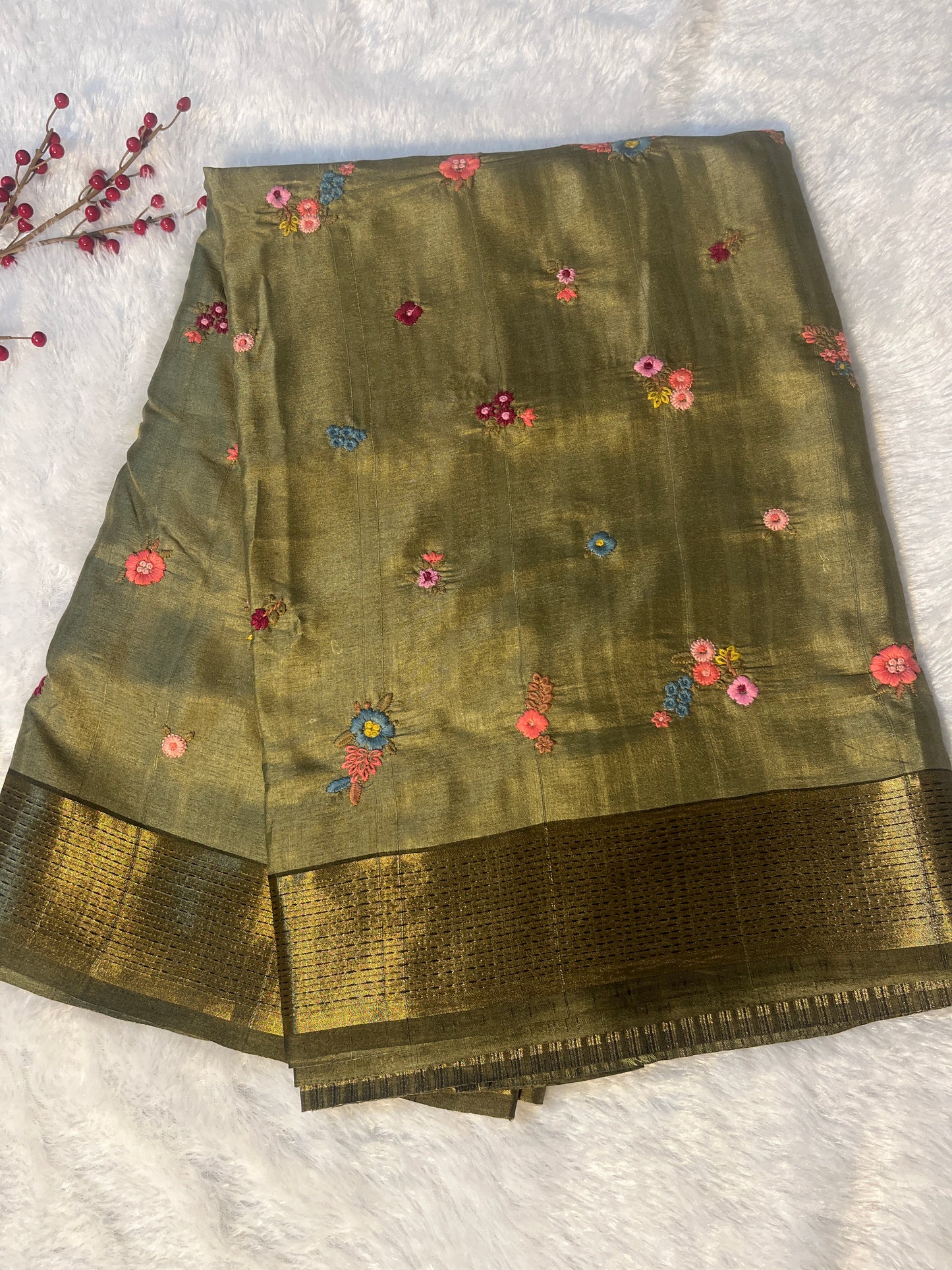 Synthetic silk embroidered saree