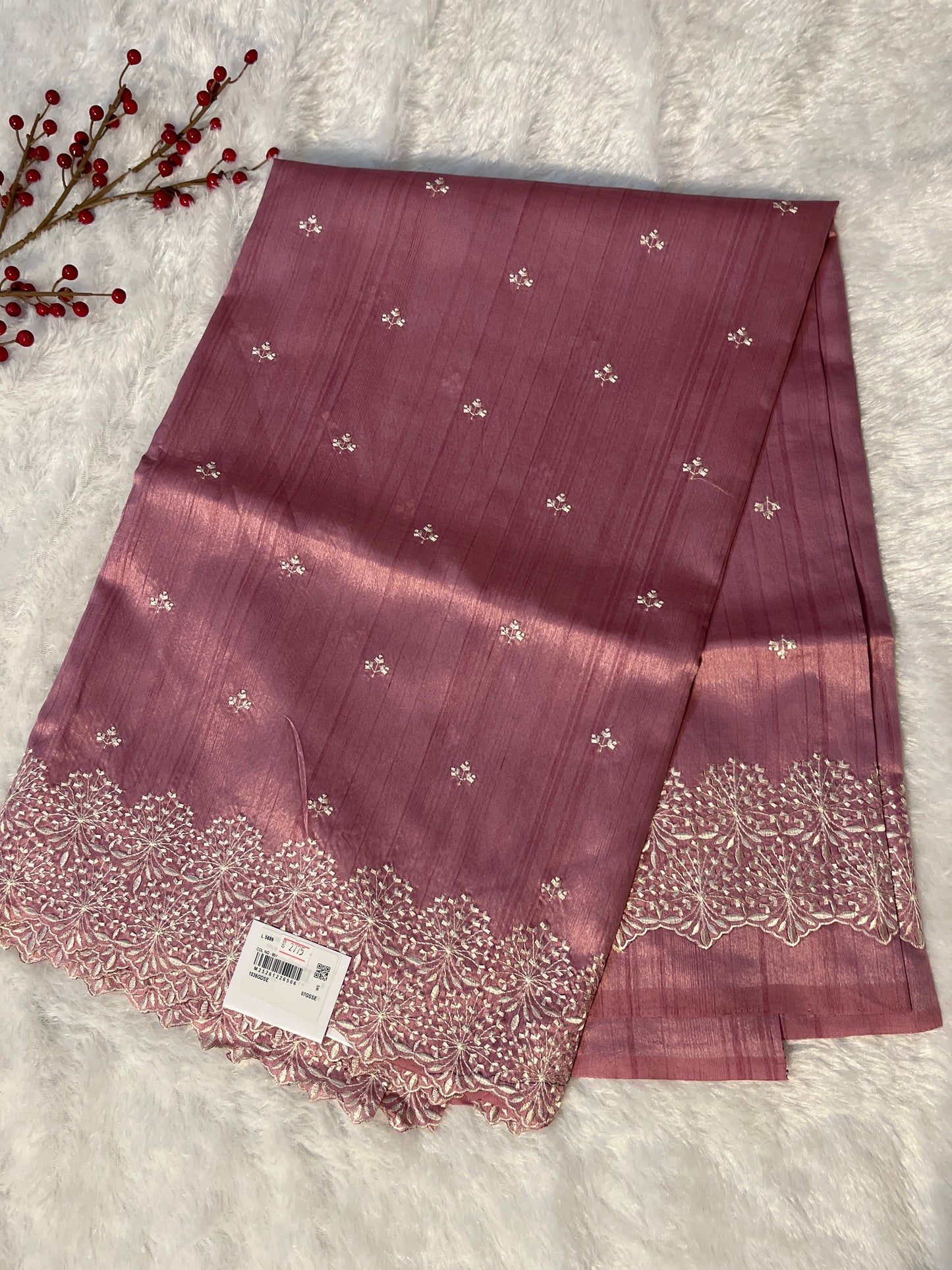 Semi tussar saree with floral hand embroidery