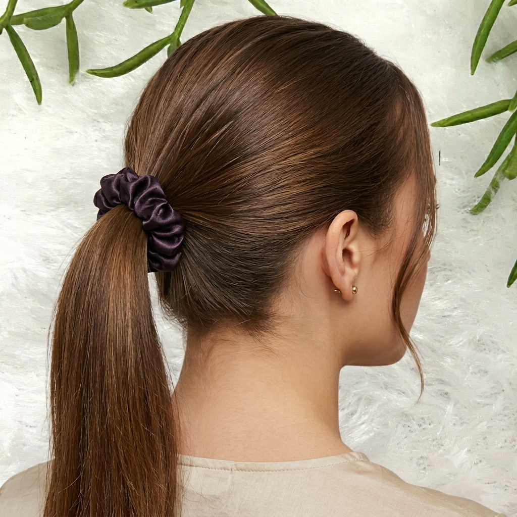 Aubergine - Skinny satin scrunchie