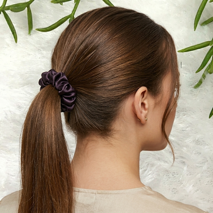 Aubergine - Skinny satin scrunchie
