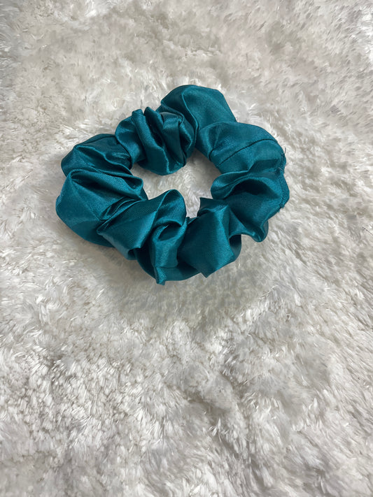 Teal blue regular satin scrunchie