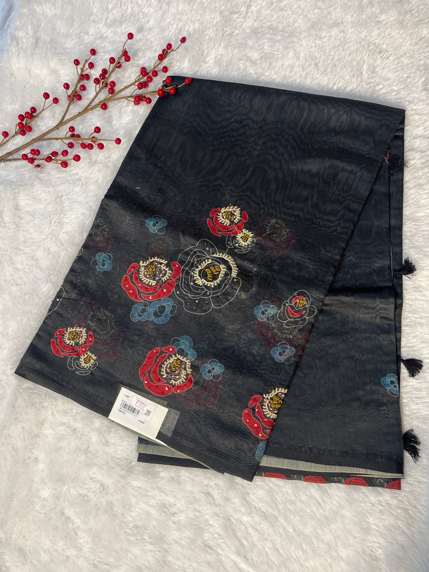 Chanderi cotton knot work and kantha stitch saree