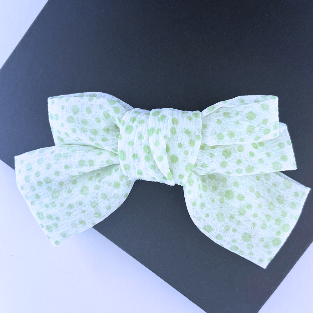 Green Polka Bow Clip