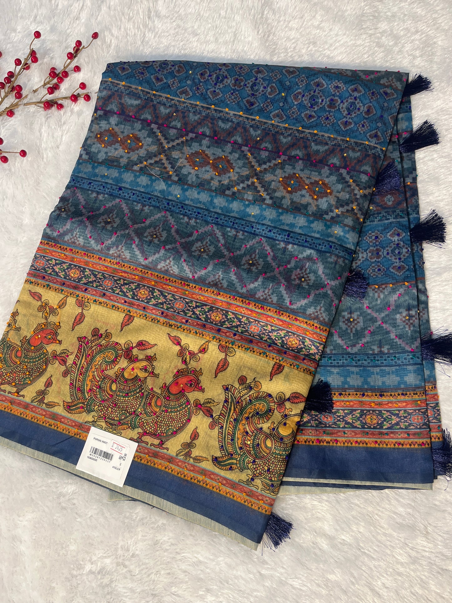 Porgai knot work on chanderi cotton saree