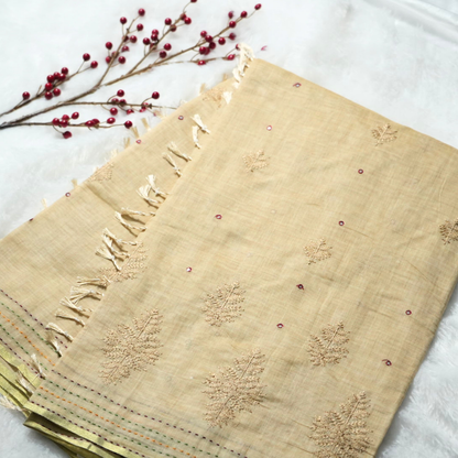 Embroidery and kantha stitch on cotton saree