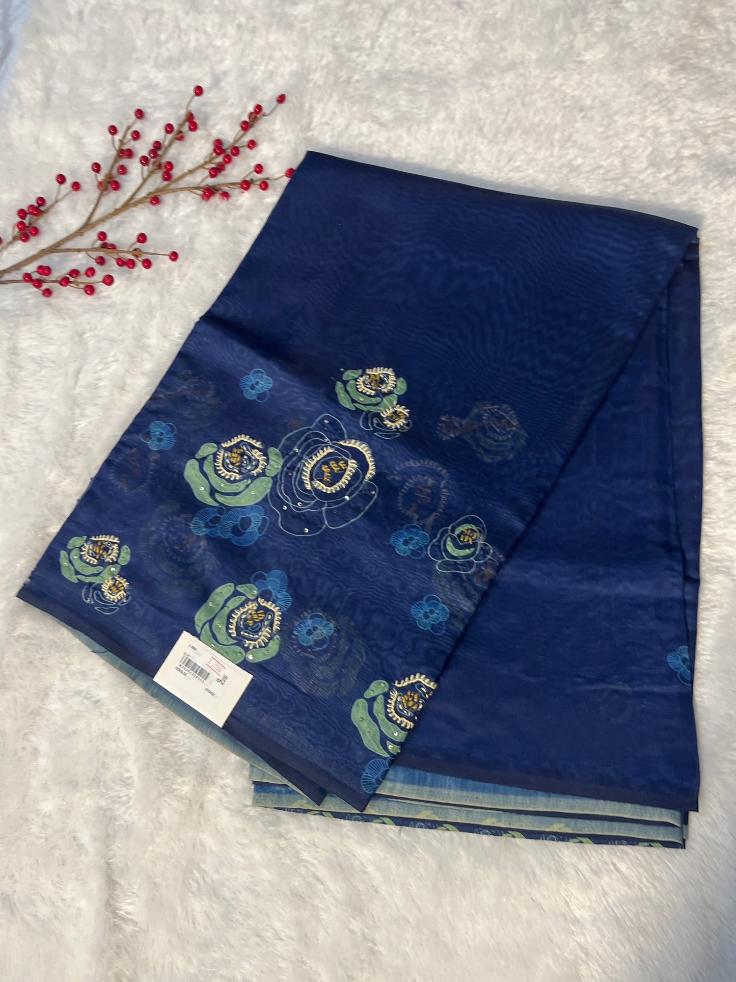 Chanderi cotton knot work and kantha stitch saree