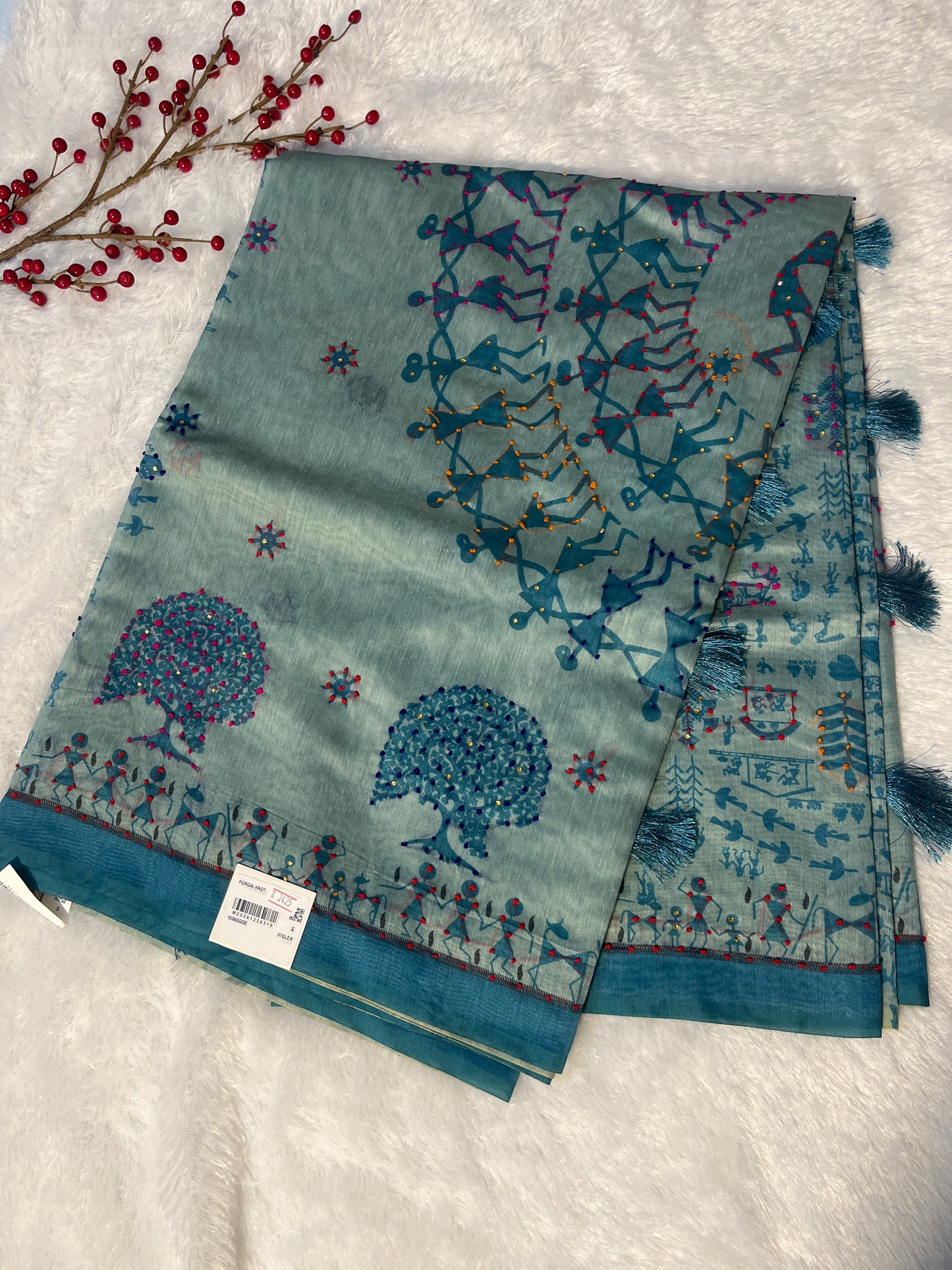 Porgai knot work on chanderi cotton saree