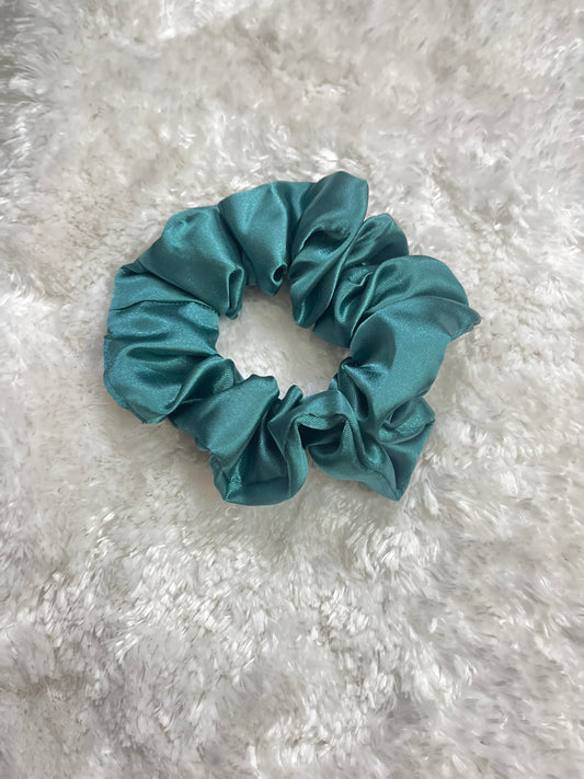 Teal green regular satin scrunchie