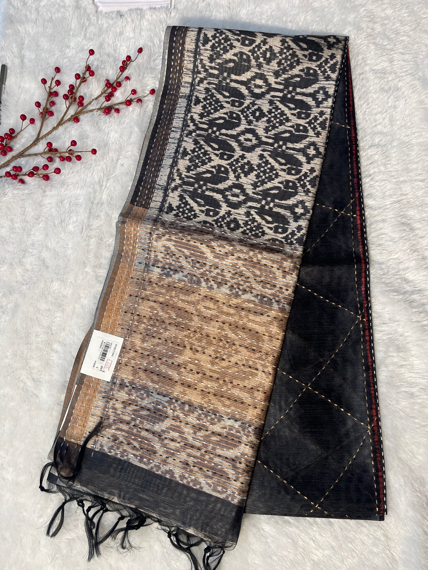 Semi tussar saree with kantha work