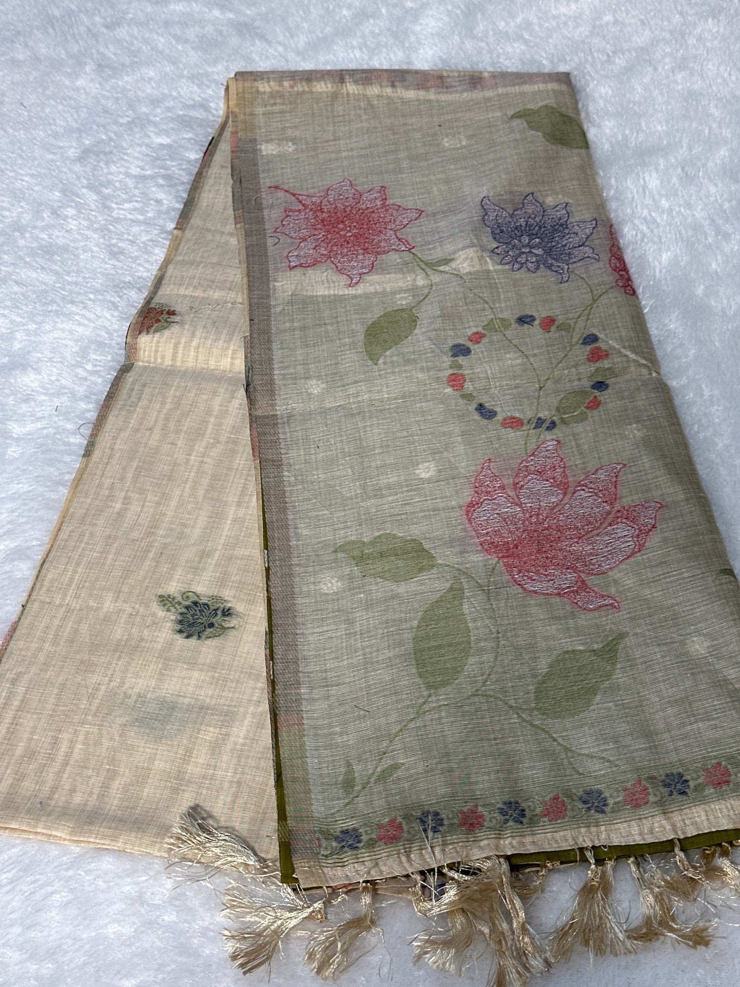 Cotton thread work saree
