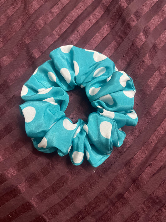 Blue retro regular satin scrunchie