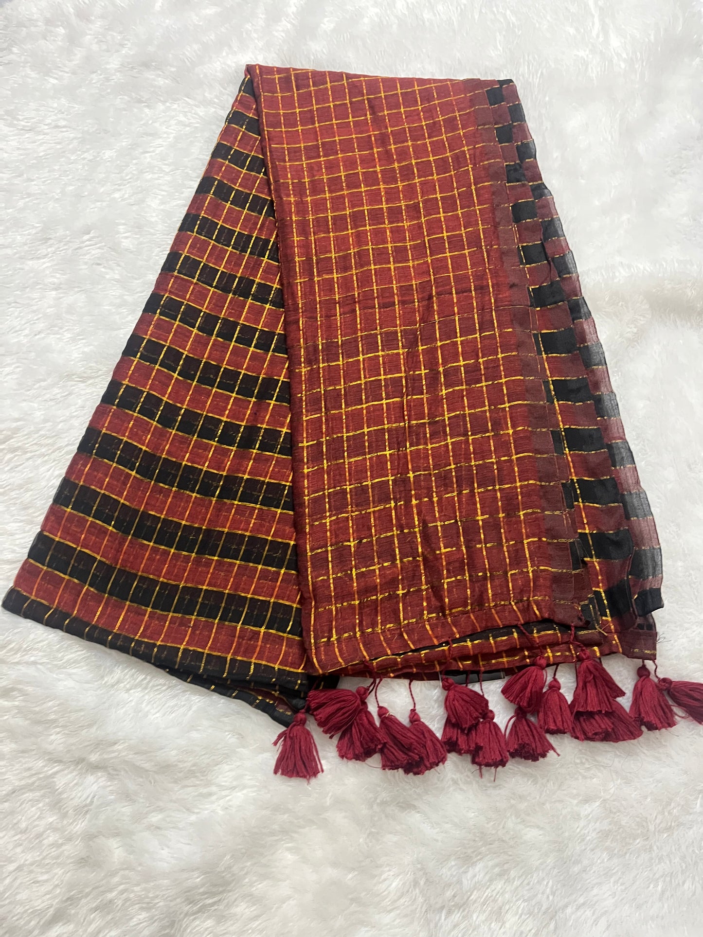 Checks on mul cotton saree