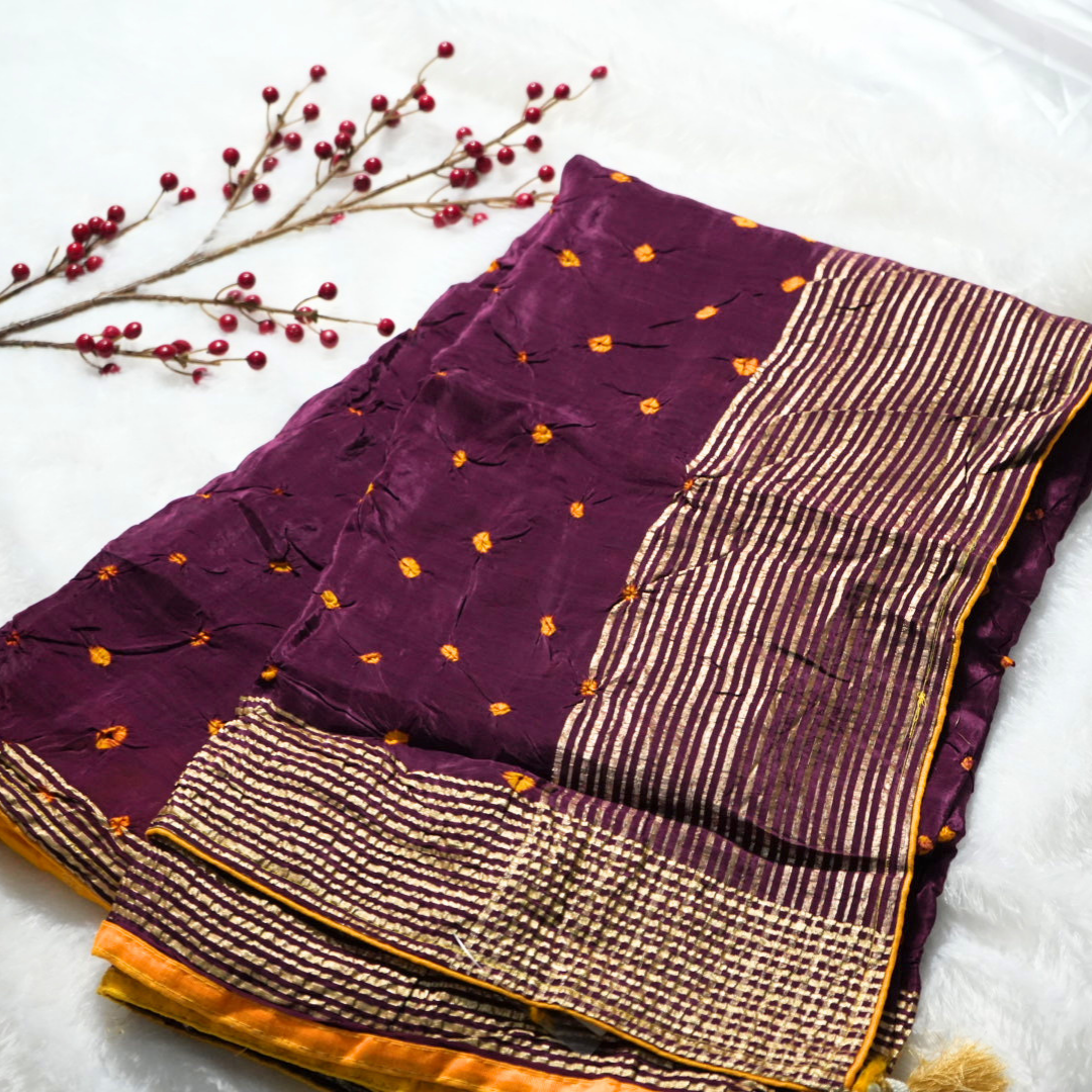 Modal Silk Rajasthani Hand Bandhani Saree
