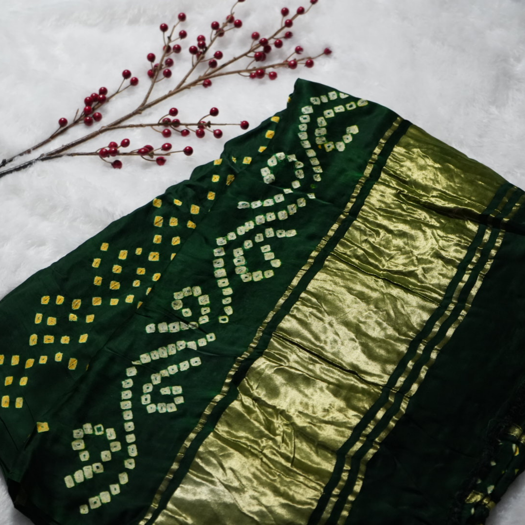 Gajji Silk Rajasthani Hand Bandhani Saree