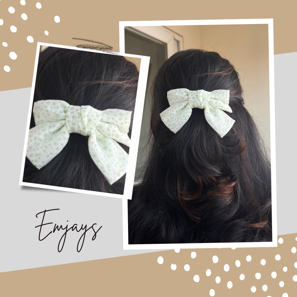 Green Polka Bow Clip