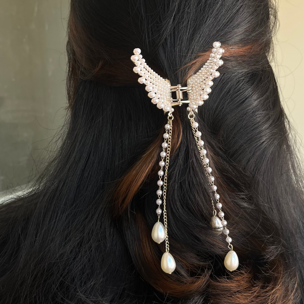 Butterfly Claw Clip - White Pearls