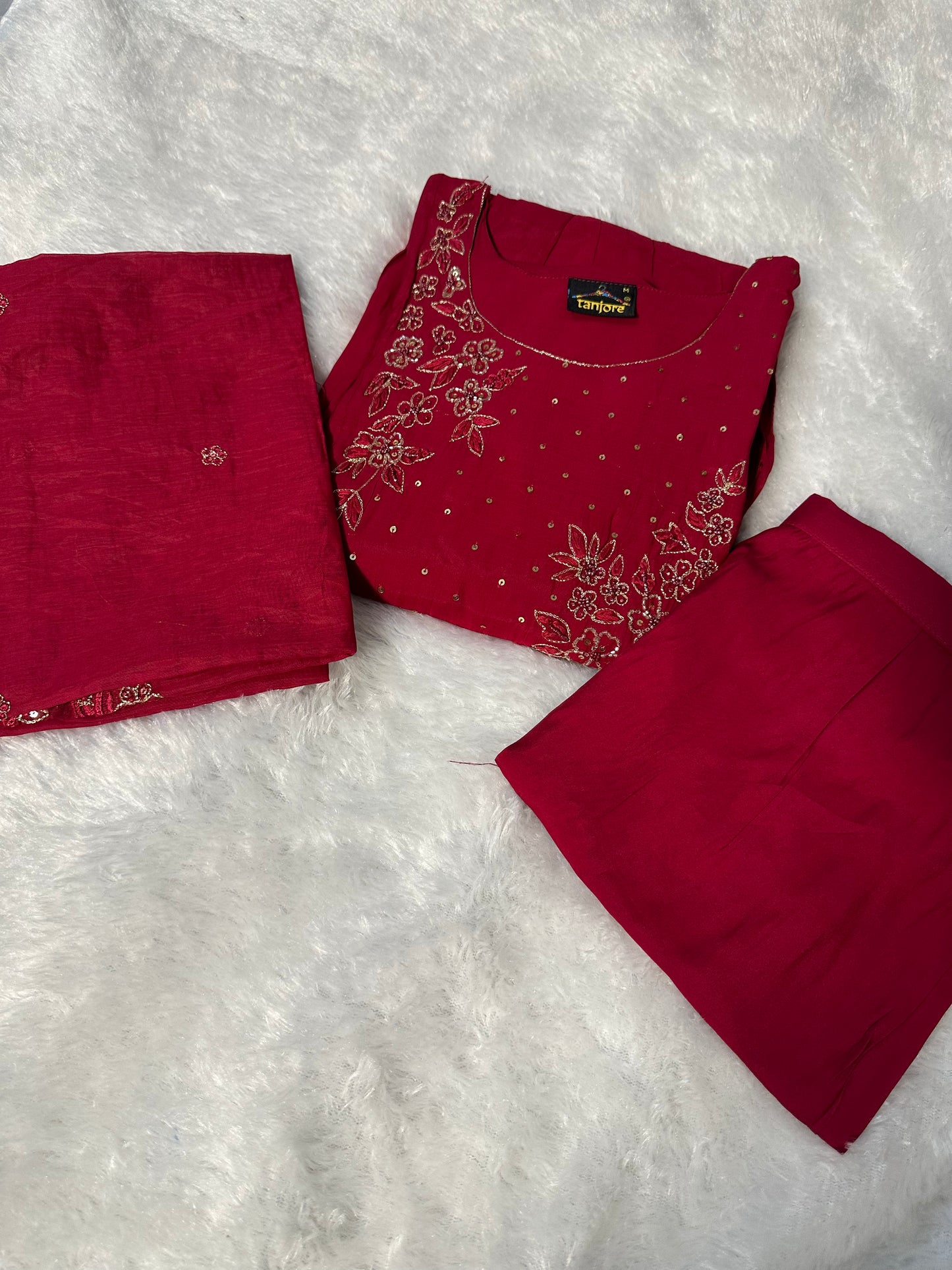 Chanderi cotton 3 piece kurta set
