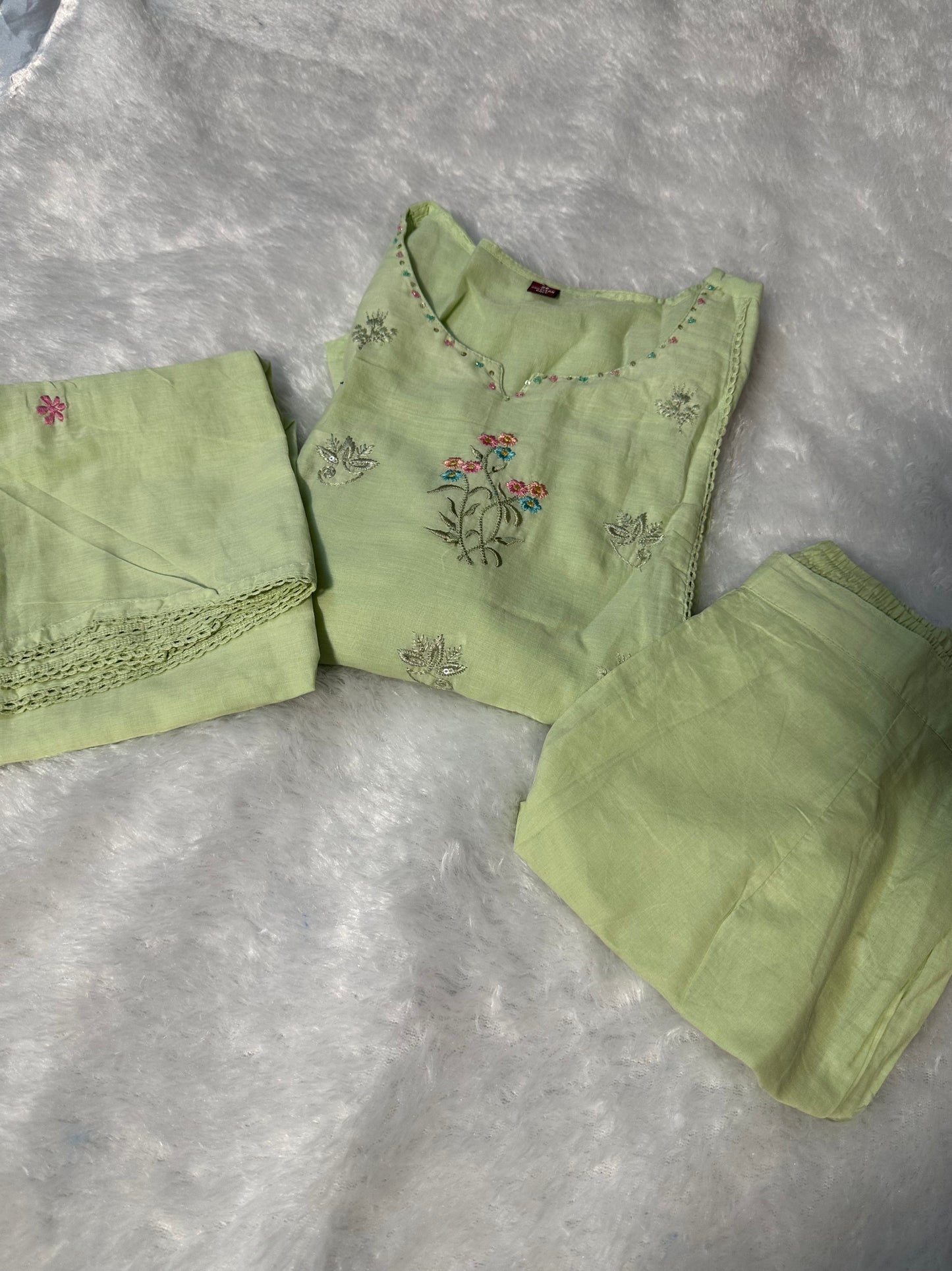 Pure mul cotton 3 piece kurta set