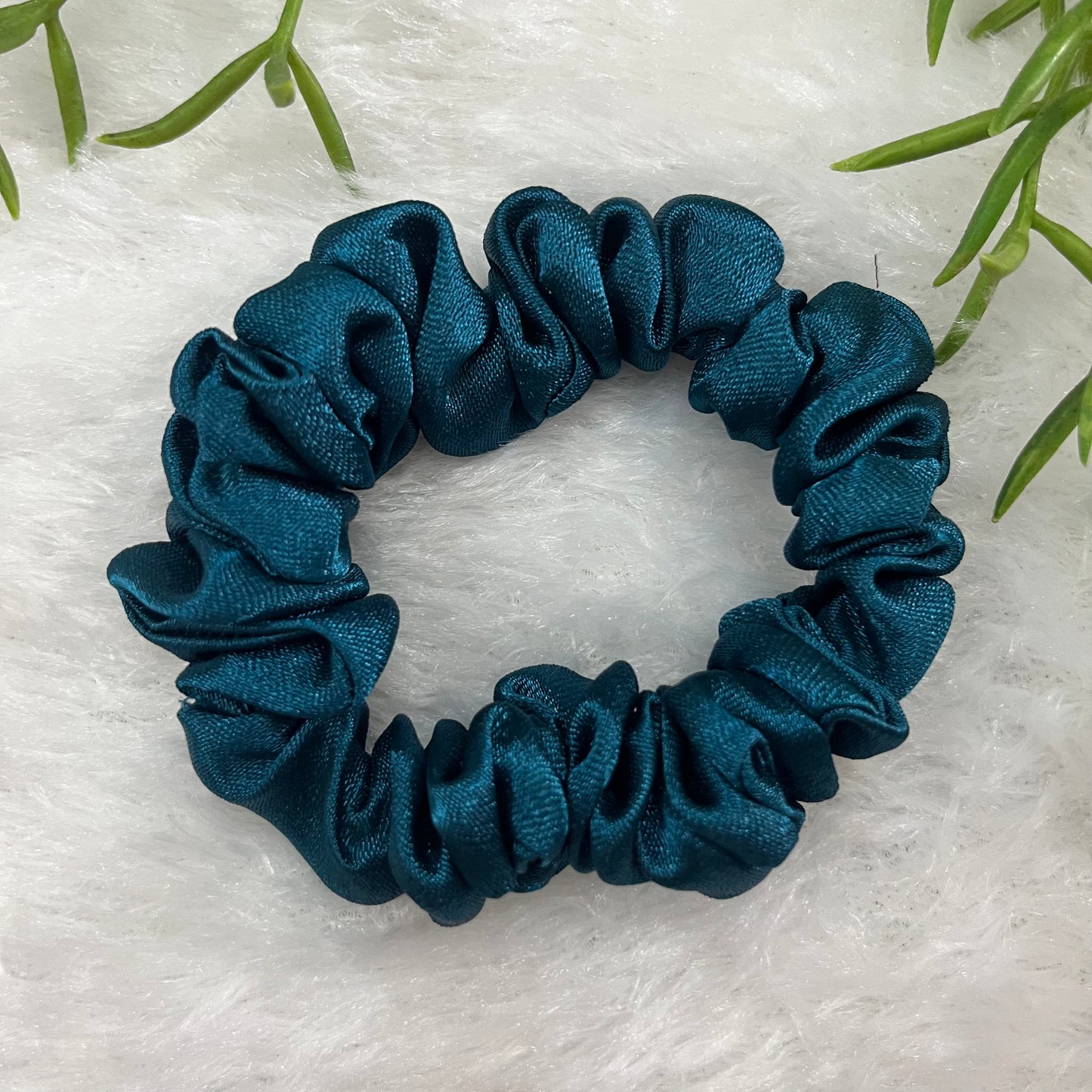 Teal blue - Skinny satin scrunchie