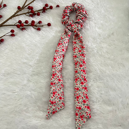 Red floral - Tail satin scrunchie