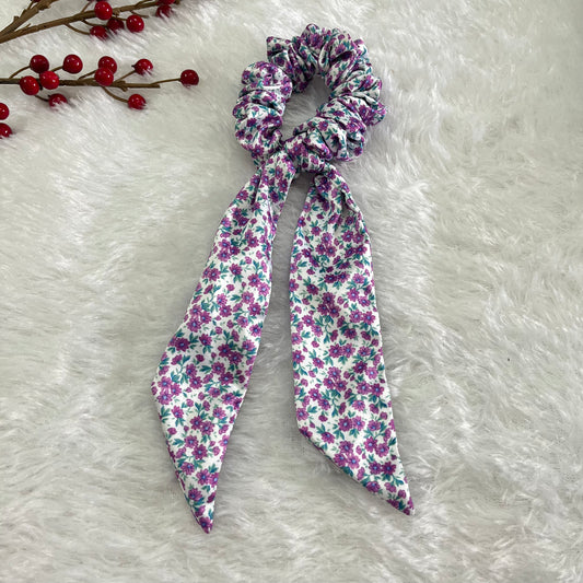 Violet floral - Tail satin scrunchie