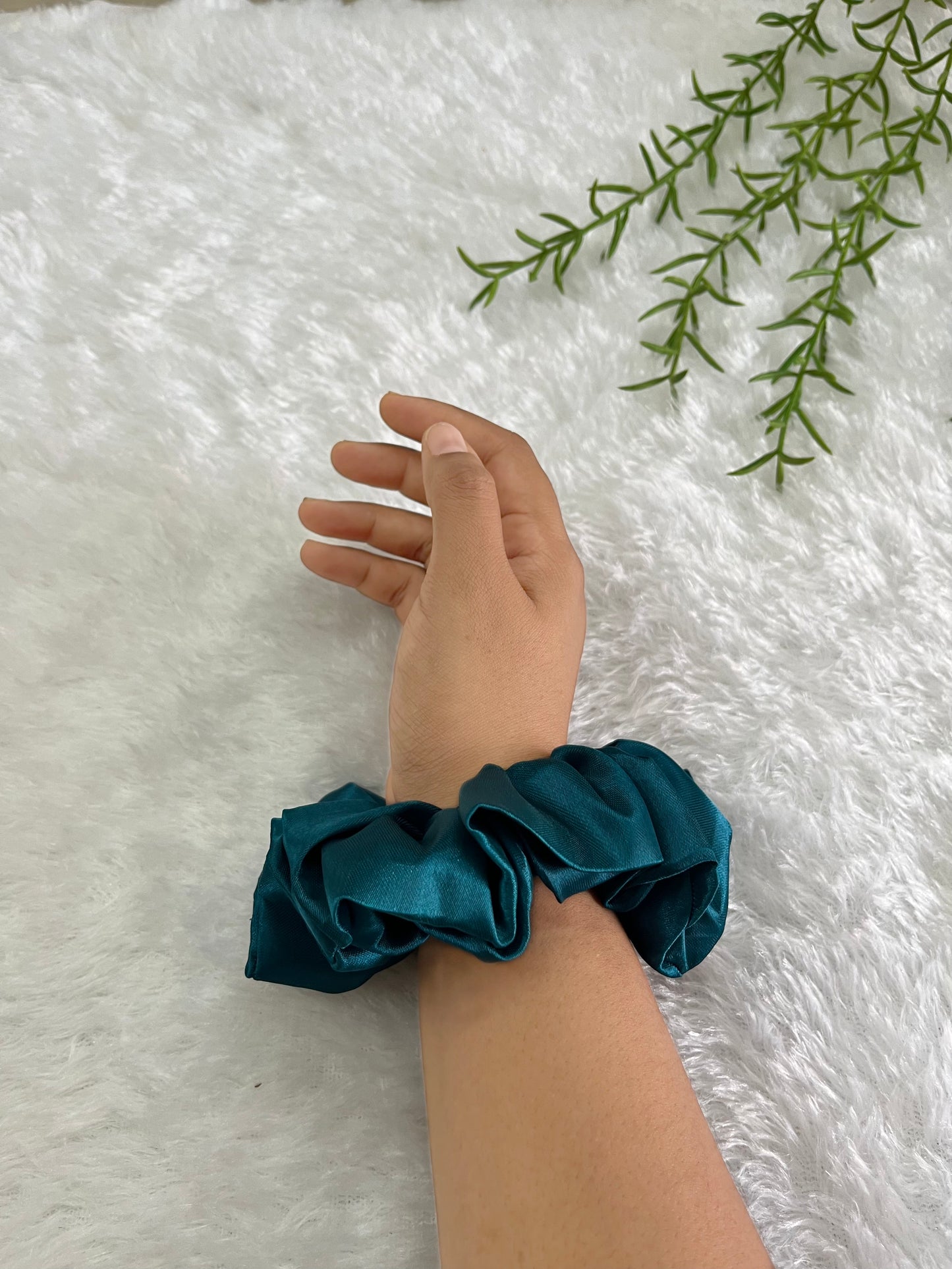 Teal blue - Large satin scrunchie
