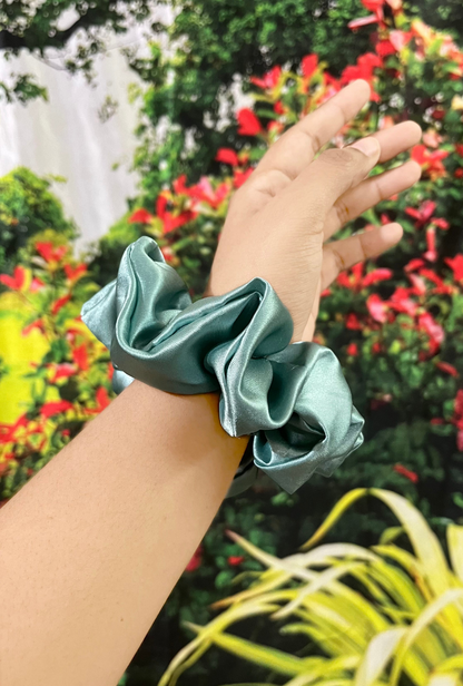 Aqua - Large satin scrunchie