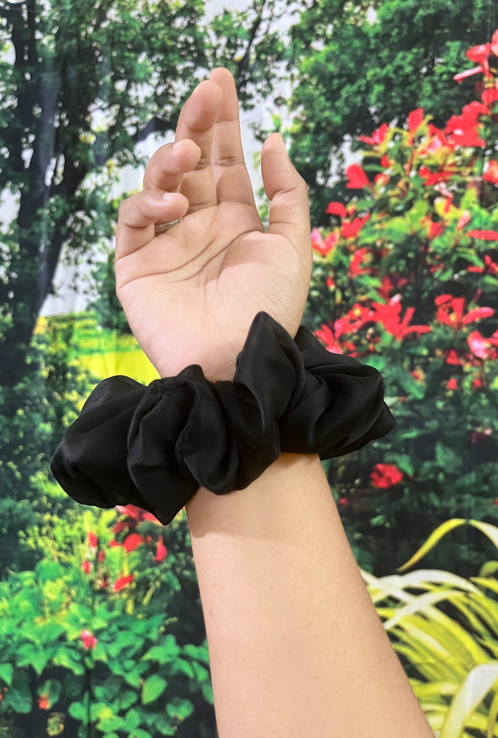 Black - Large georgette scrunchie