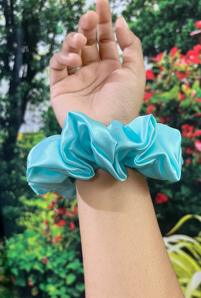 Cyan - Large satin scrunchie