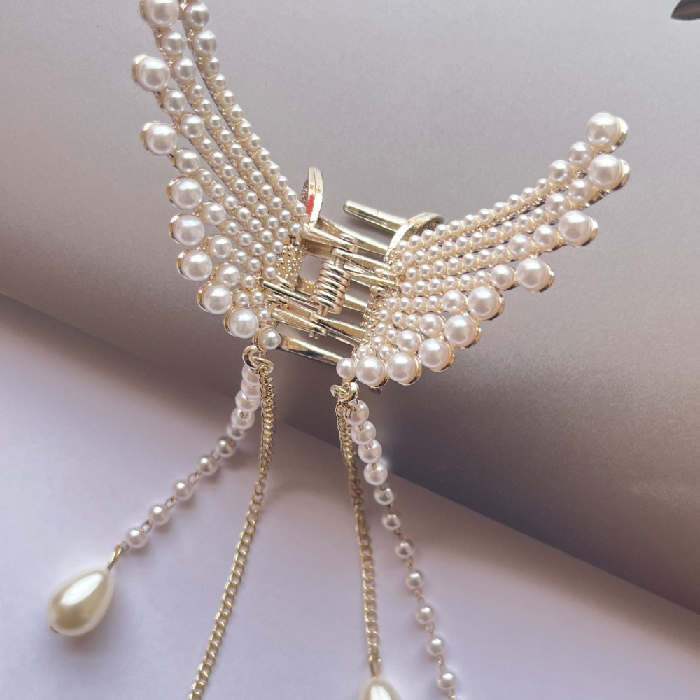 Butterfly Claw Clip - White Pearls