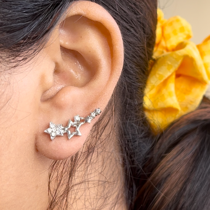 Starry Ear Climber Stud-Silver