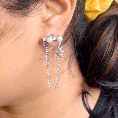 Pearl Star Ear Drop - Silver