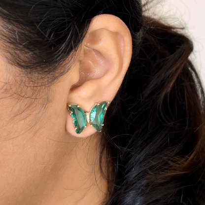 Green Stone Butterfly Stud