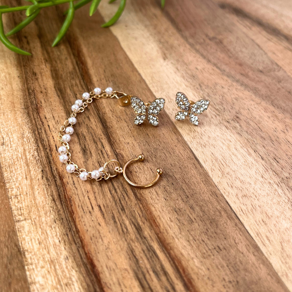 Chained Butterfly Stud