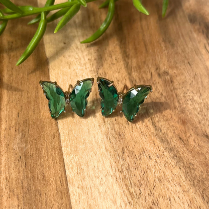 Green Stone Butterfly Stud