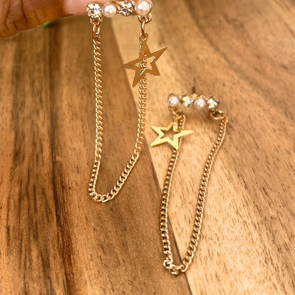 Pearl Star Ear Drop - Gold