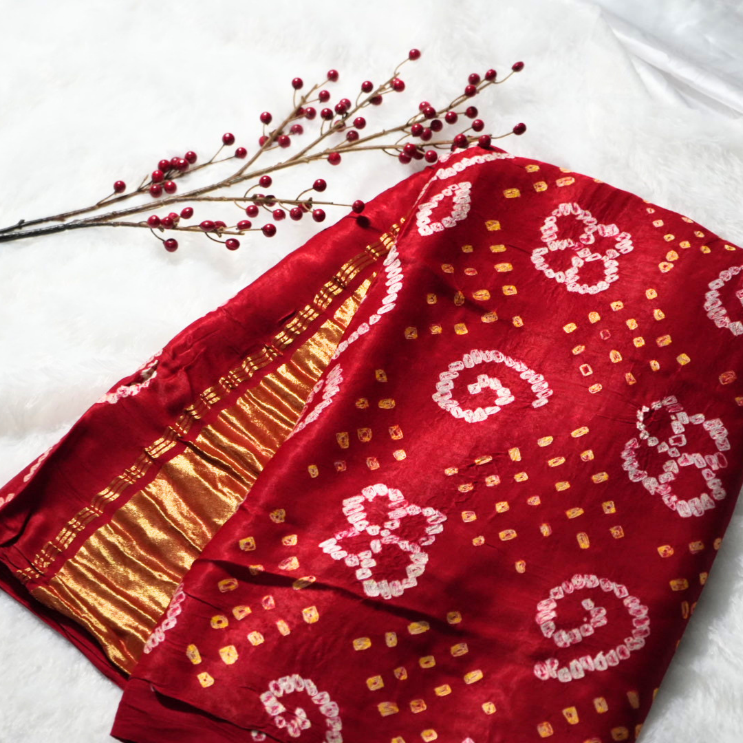 Gajji Silk Rajasthani Hand Bandhani Saree
