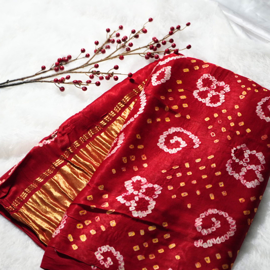 Gajji Silk Rajasthani Hand Bandhani Saree