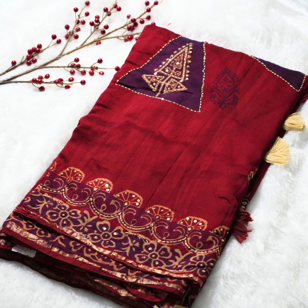 Pure Mul cotton with Kantha work saree