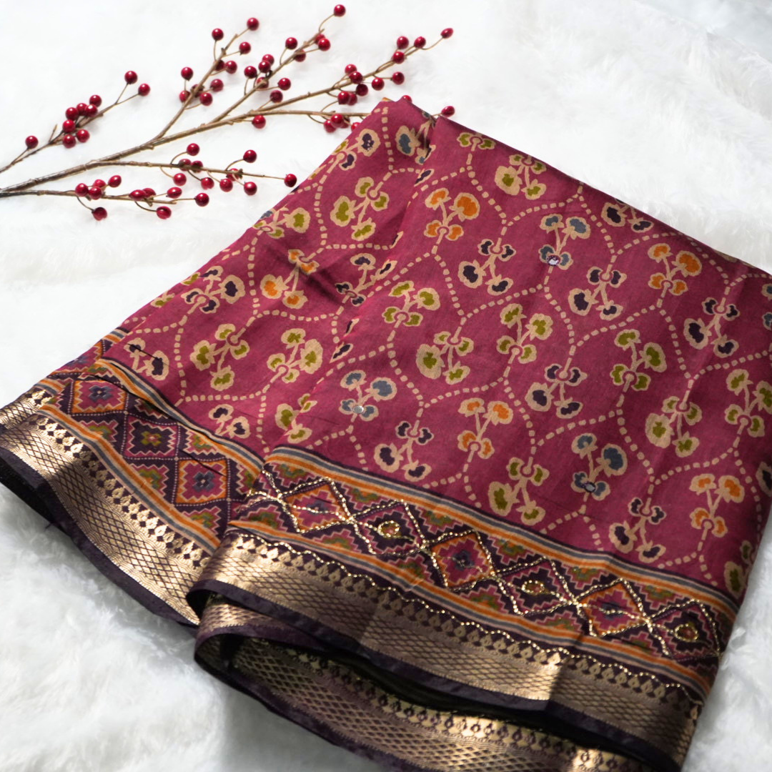 Mul cotton with zari and mirror work saree